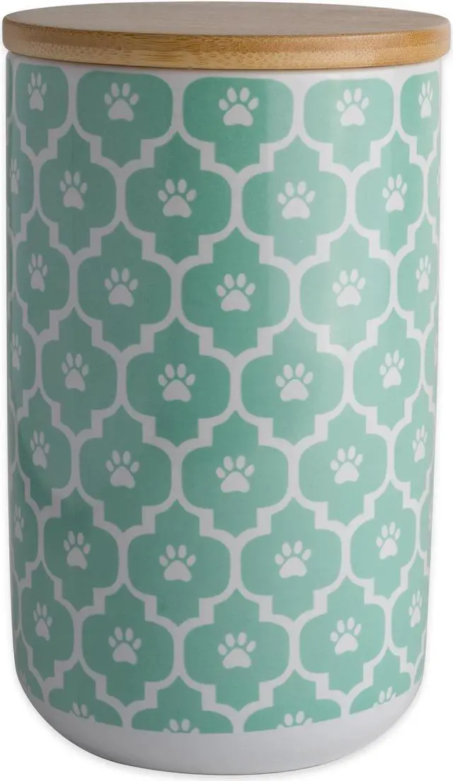 Main image of DII Aqua Paw Lattice Print Ceramic Treat Canister