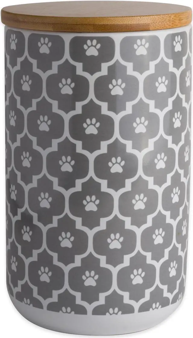 Main image of DII Gray Paw Lattice Print Ceramic Treat Canister