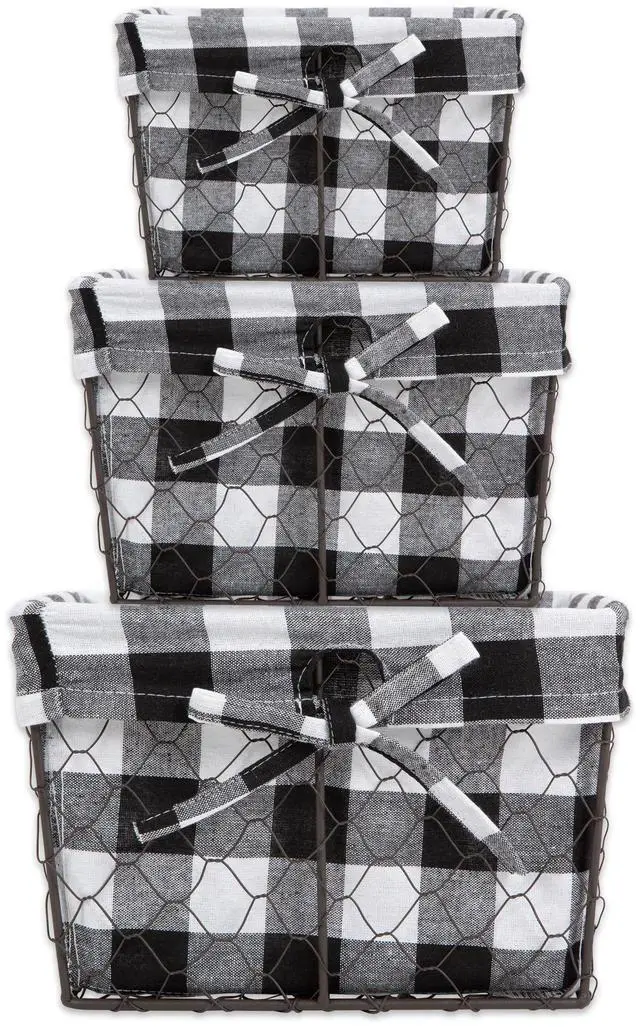 Main image of DII Assorted Vintage Grey Chicken Wire Black White Check Liner Basket (Set of 3)