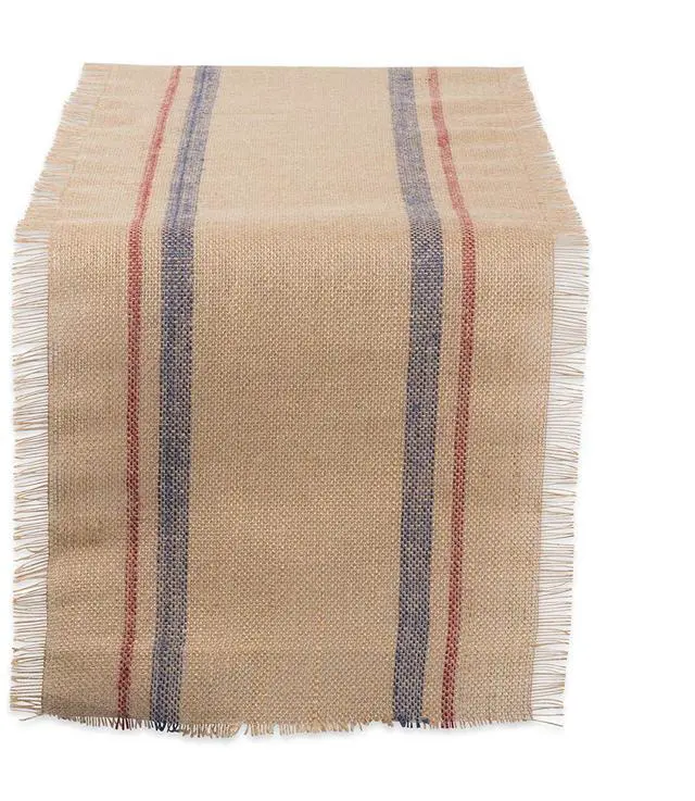 Main image of DII French Blue / Barn Red Double Border Burlap Table Runner