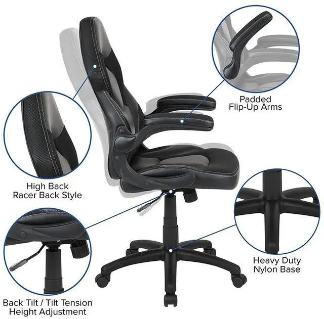 Alt view image 17 of 20 - X10 Gaming Chair Racing Office Ergonomic Computer PC Adjustable Swivel Chair with Flip-up Arms, Black LeatherSoft