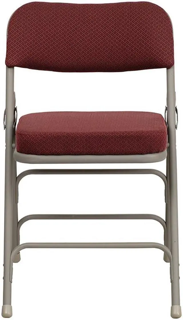 Alt view image 16 of 20 - 2 Pack HERCULES Series Premium Curved Triple Braced & Double Hinged Burgundy Fabric Metal Folding Chair