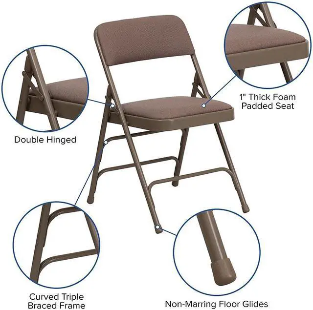 Alt view image 16 of 20 - 2 Pk. HERCULES Series Curved Triple Braced & Double Hinged Beige Fabric Metal Folding Chair
