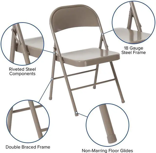 Alt view image 15 of 20 - 2 Pk. HERCULES Series Double Braced Gray Metal Folding Chair