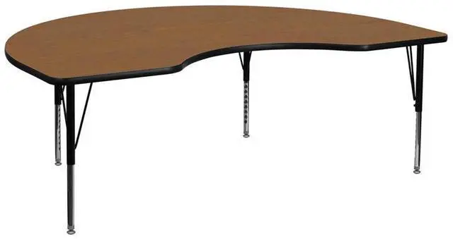 Alt view image 6 of 9 - 48''W x 72''L Kidney Oak Thermal Laminate Activity Table - Height Adjustable Short Legs