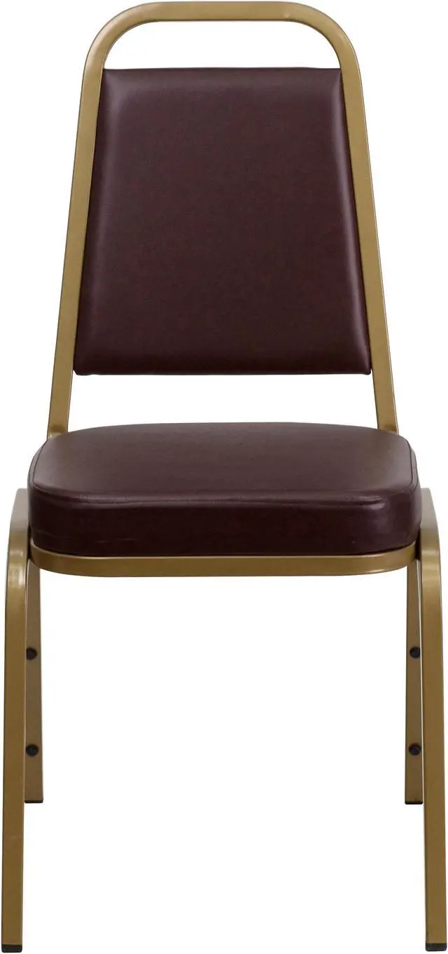 Alt view image 20 of 20 - HERCULES Series Trapezoidal Back Stacking Banquet Chair in Brown Vinyl - Gold Frame