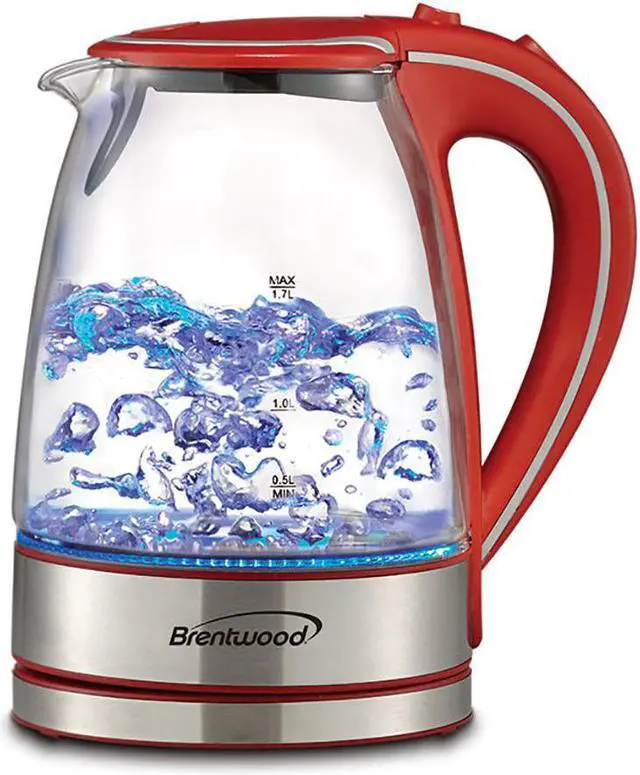 Alt view image 4 of 8 - Brentwood KT-1900R Tempered Glass Tea Kettles, 1.7 Ltr, Red