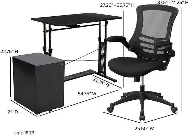 Alt view image 12 of 20 - Flash Furniture 39" Desk Office Bundle Set Black (BLNNAN21CPX5LBK)