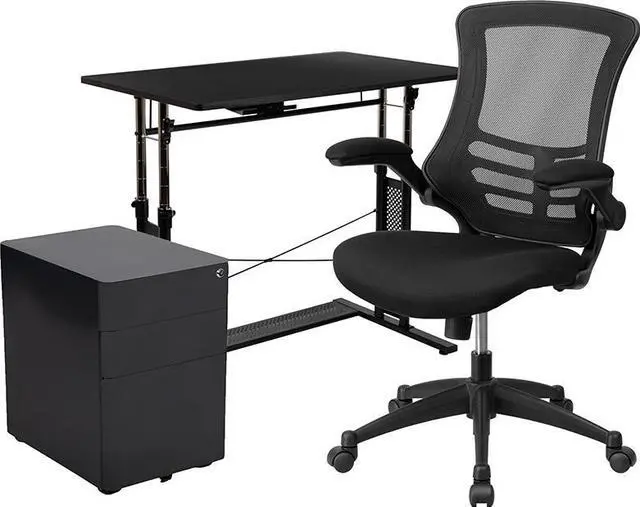 Alt view image 8 of 20 - Flash Furniture 39" Desk Office Bundle Set Black (BLNNAN21CPX5LBK)