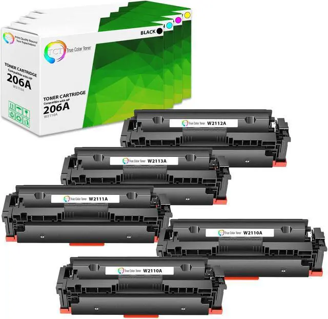 Main image of True Color Toner 206A Toner Cartridge 5 Pack - Premium Compatible Replacement for HP 206A W2110A W2111A W2112A W2113A Works With HP Color LaserJet Pro M255dw M282 283fdw 283fdw