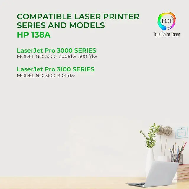 Alt view image 2 of 6 - TCT 138A Toner Cartridge - Premium Compatible Replacement for HP 138A W1380A Black Works With HP LaserJet Pro 3001's MFP3101's
