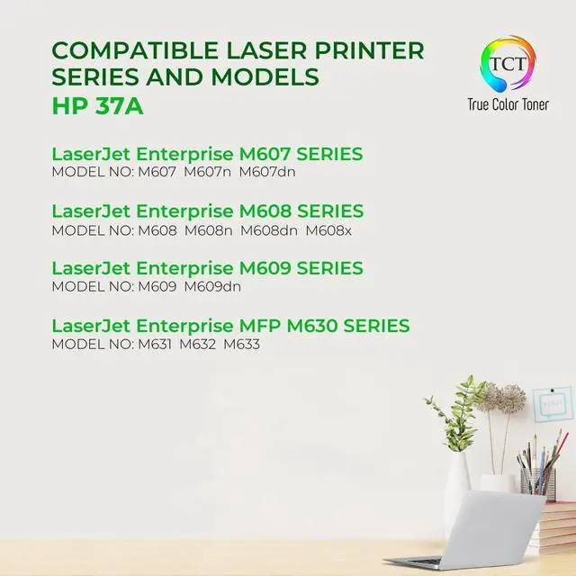 Alt view image 2 of 6 - True Color Toner 37A Toner Cartridge 2 Pack - Premium Compatible Replacement for HP 37A CF237A Black Works With HP LaserJet Enterprise M607 M607n M607dn M609dn MFP M631 M633 Series
