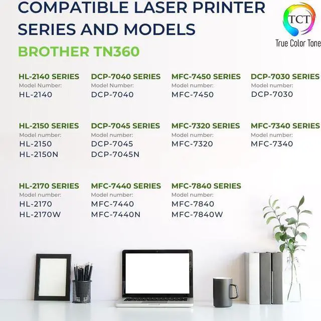Alt view image 2 of 6 - True Color Toner TN360 Toner Cartridge 2 Pack and DR360 Drum Unit - Premium Compatible Replacements for Brother HL-2140 2150N 2170W DCP-7030 7045N MFC-7320 7840W