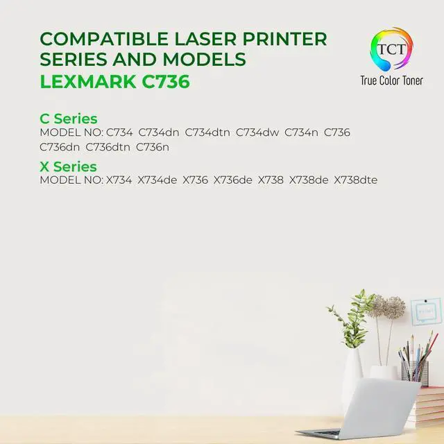 Alt view image 2 of 6 - TCT Premium Compatible Toner Cartridge Replacement for Lexmark C736 C736H1CG Cyan High Yield Works With Lexmark C734 C736 C738 X734 X736