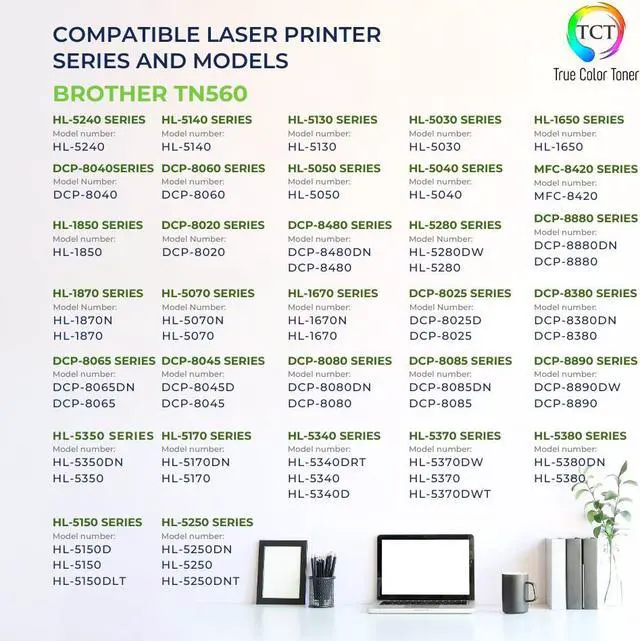 Alt view image 2 of 6 - True Color Toner TN560 Toner Cartridge 4 Pack - Premium Compatible Replacement for Brother TN-560 TN560 Black High Yield Works With Brother HL-1650 1650N 1850 5040 5050 5070 MFC-8420