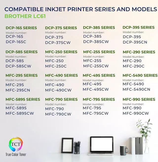 Alt view image 2 of 6 - True Color Toner LC61 Ink Cartridge 4 Pack - Premium Compatible Replacement for Brother LC-61 LC61BK LC61C LC61M LC61Y Works With Brother DCP165C MFC250C 255CW