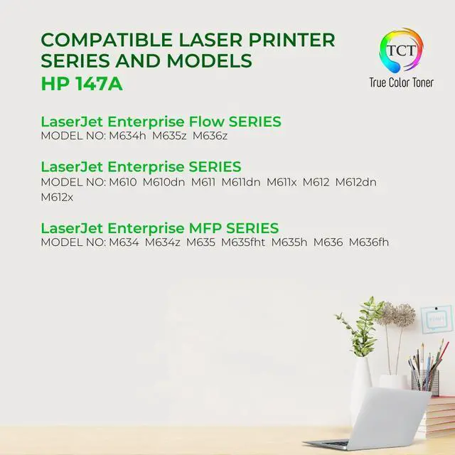 Alt view image 2 of 6 - TCT 147A TAA Compliant Toner Cartridge - Premium Compatible Replacement for HP 147A W1470A Black Works With HP LaserJet Enterprise Flow MFP M634h M635z M636z Printers