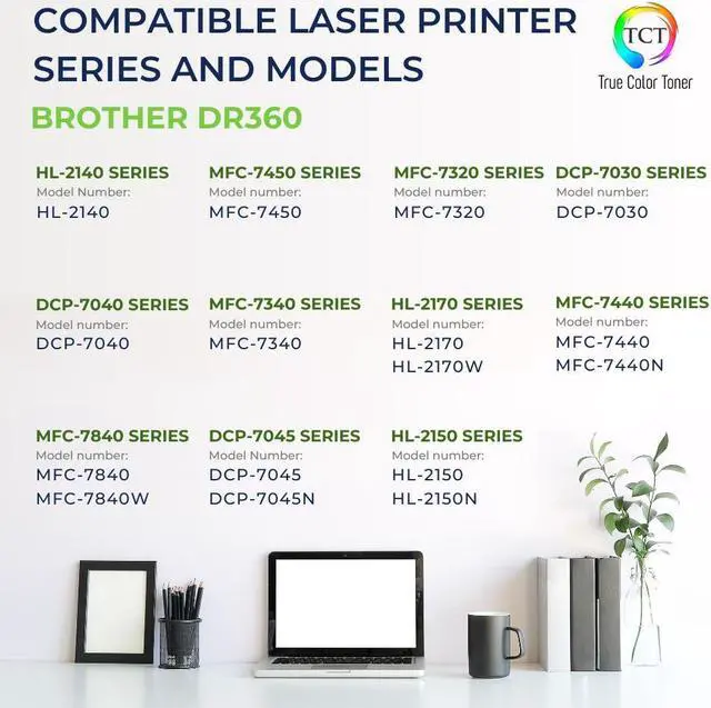 Alt view image 2 of 6 - True Color Toner DR360 Drum Unit 2 Pack - Premium Compatible Replacement for Brother DR-360 Works With Brother HL-2140 2150N 2170W DCP-7030 7040 7045N MFC-7320 7340 7345N 7440N 7450 7840W