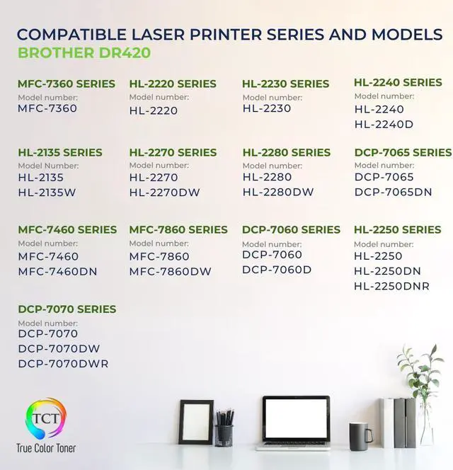 Alt view image 2 of 6 - True Color Toner DR420 Drum Unit - Premium Compatible Replacement for Brother DR-420 Works With Brother HL-2220 2250DN 2250DNR 2280DW MFC-7360 7460DN 7860DW DCP-7065DN 7070DW 7070DWR