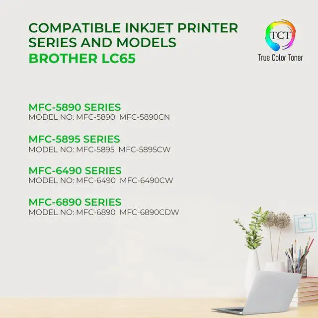 Alt view image 2 of 6 - True Color Toner LC65 Ink Cartridge 5 Pack - Premium Compatible Replacement for Brother LC-65 LC65BK LC65C LC65M LC65Y Works With Brother MFC5890CN MFC5895CW MFC6490CW