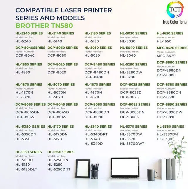Alt view image 2 of 6 - True Color Toner TN580 Toner Cartridge 4 Pack - Premium Compatible Replacement for Brother TN-580 TN580 Black High Yield Works With Brother DCP-8060 8065 HL-5240 5250 5280 MFC-8460 8870 8860