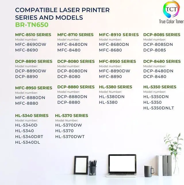 Alt view image 2 of 6 - True Color Toner TN650 Toner Cartridge 2 Pack - Premium Compatible Replacement for Brother TN-650 Black High Yield Works With Brother DCP-8080DN 8085DN HL-5340D 5370DW MFC-8480DN 8890DW