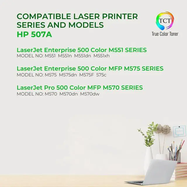 Alt view image 2 of 6 - TCT 507A Black Toner Cartridge 2 Pack - Premium Compatible Replacement for HP 507A CE400A Black Works With HP LaserJet Enterprise M551 M575 Pro M570 M570DW
