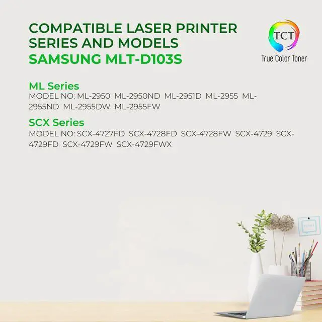 Alt view image 2 of 6 - True Color Toner D103S Toner Cartridge 2 Pack - Premium Compatible Replacement for Samsung MLT-D103S Black Works With Samsung ML-2950 2950ND 2951D 2955 2955ND 2955DW