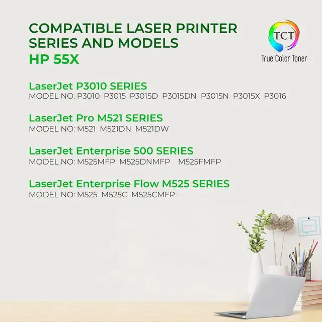 Alt view image 2 of 6 - TCT 55X TAA Compliant Toner Cartridge - Premium Compatible Replacement for HP 55X CE255X Black High Yield Works With HP LaserJet P3011 P3015 P3016 MFP, M525 Printers