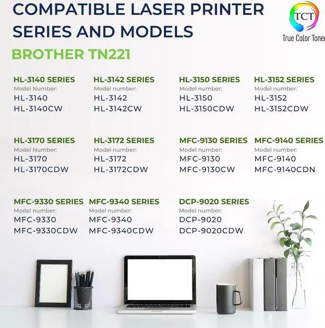 Alt view image 2 of 6 - True Color Toner TN221 Toner Cartridge 5 Pack - Premium Compatible Replacement for Brother TN-221 TN221BK TN221C TN221M TN221Y Works With Brother HL-3140 3150 MFC-9130 DCP-9020