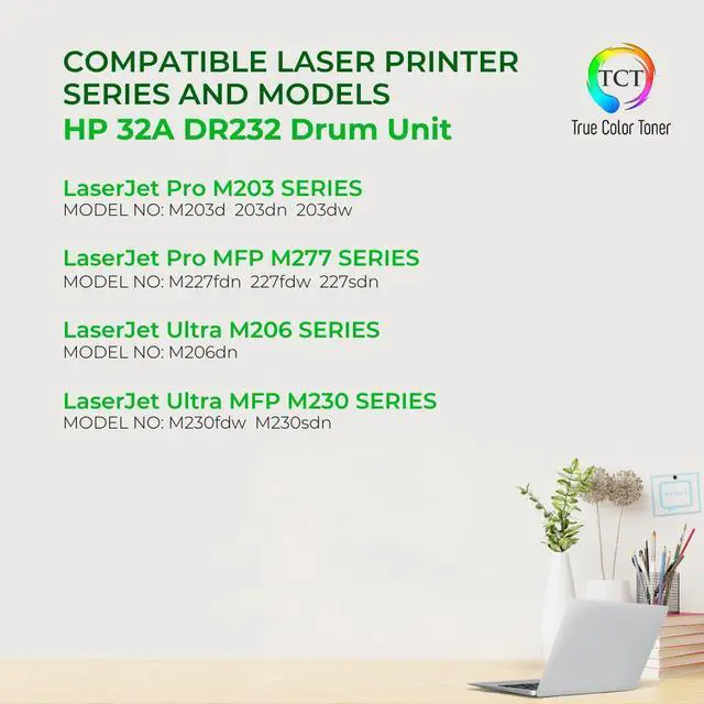 Alt view image 2 of 6 - True Color Toner 32A Drum Unit - Premium Compatible Replacement for HP 32A DR232A Black Works With HP LaserJet Pro M203d M203dn M203dw MFP M227fdn M227fdw M227sdn Ultra M206dn MFP M230fdw