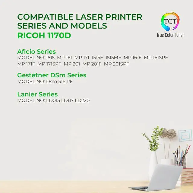 Alt view image 2 of 6 - True Color Toner 1170D Toner Cartridge 6 Pack - Premium Compatible Replacement for Ricoh Aficio Type 1170D 1270D 888260 888260 Black Works With Ricoh Aficio 1515 1515F 1515MF