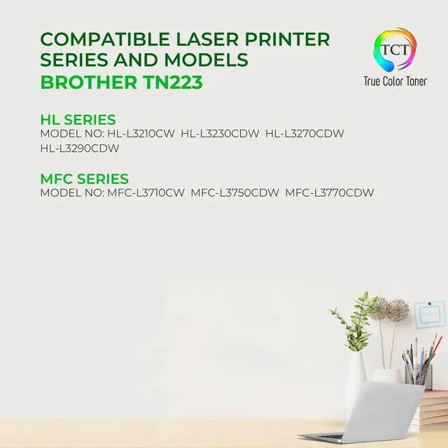 Alt view image 2 of 6 - TCT Premium Compatible Toner Cartridge Replacement with Chip for Brother TN223 TN-223 TN223Y Yellow works with Brother HL-L3210CW L3270CDW, MFC-L3710CW L3750CDW, DCP-L3510CDW Printers (1,300 Pages)