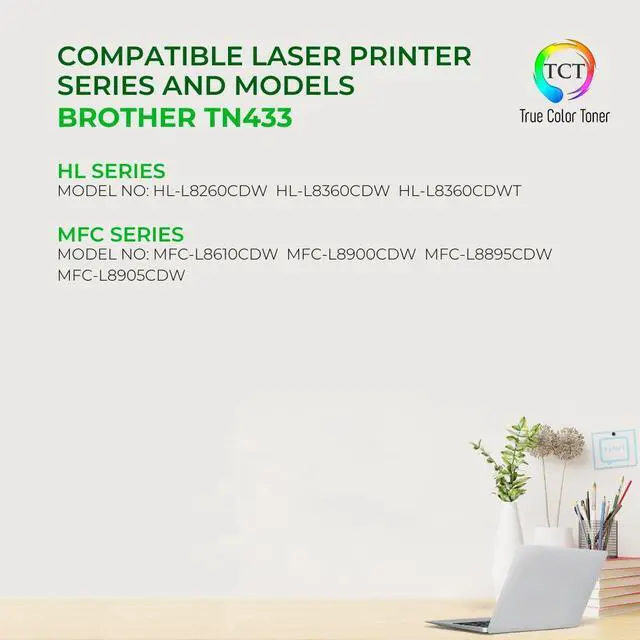 Alt view image 2 of 6 - TCT TN433 Black TAA Compliant Toner Cartridge - Premium Compatible Replacement for Brother TN-433 TN433BK Black High Yield Works With Brother HL-L8260CDW L8360CDW MFC-L8610CDW Printers