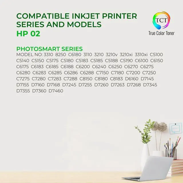 Alt view image 2 of 6 - True Color Toner 02 Ink Cartridge 6 Pack - Premium Compatible Replacement for HP 02 Works With HP Photosmart 3110 3210 3210v 3210xi 3310 C5180 D7245 D7255