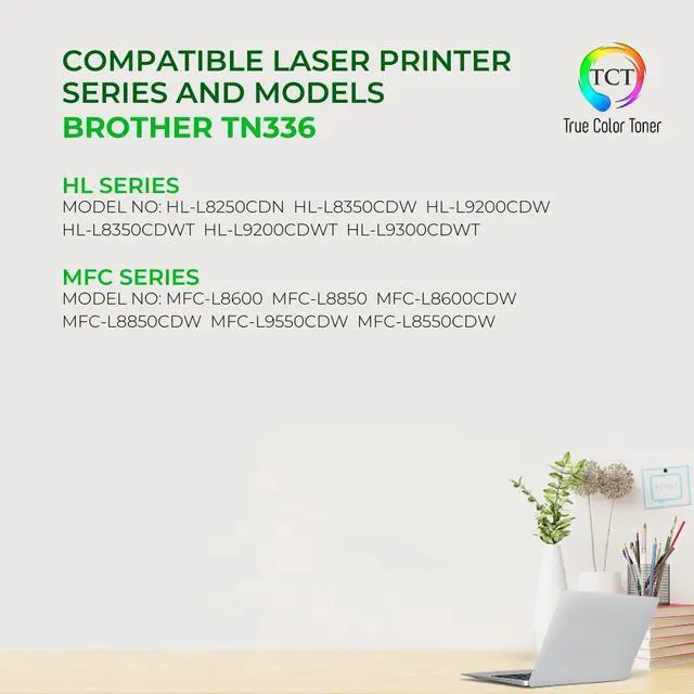 Alt view image 2 of 6 - True Color Toner TN336 Black Toner Cartridge 2 Pack - Premium Compatible Replacement for Brother TN-336 TN336BK Black Works With Brother HL-L8250CDN L8350CDW MFC-L8600CDW L8850CDW