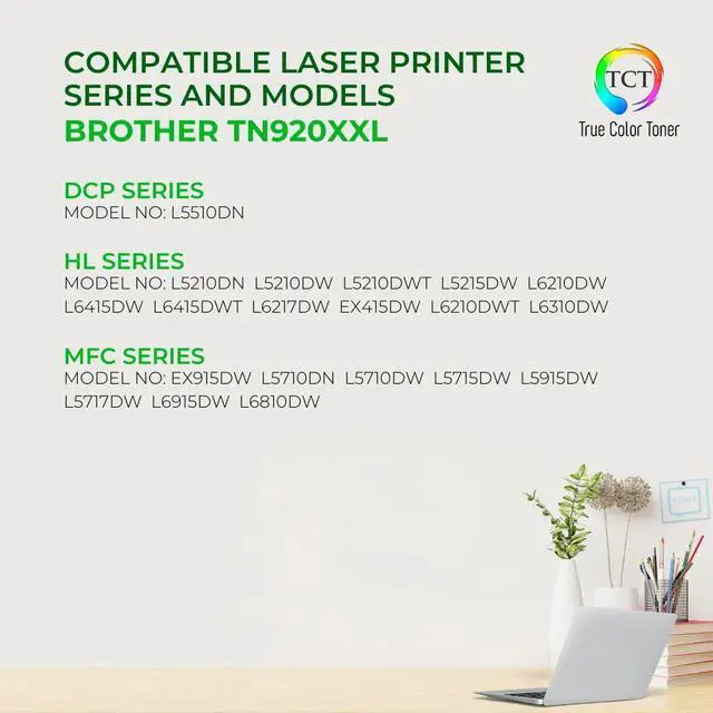 Alt view image 2 of 6 - TCT TN920 Toner Cartridge - Premium Compatible Replacement for Brother TN920 TN-920XXL Extra High Yield Works With Brother HL-L5210DN L5210DW L5210DWT L5215DW DCP-L5510DN