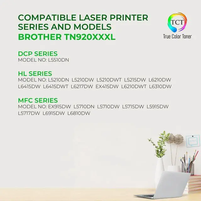 Alt view image 2 of 6 - TCT TN920 Toner Cartridge 2 Pack - Premium Compatible Replacement for Brother TN-920UXXL Super High Yield Works With Brother HL-L5210DN L5210DW L5210DWT L5215DW DCP-L5510DN