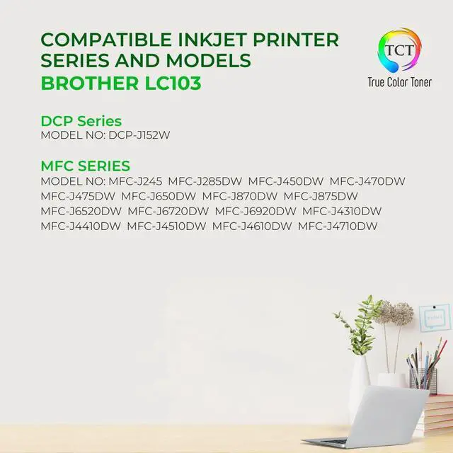 Alt view image 3 of 7 - tct compatible ink cartridge replacement for brother lc103 lc103c lc103m lc103y works with brother mfc-j470dw j475dw j6920dw j2