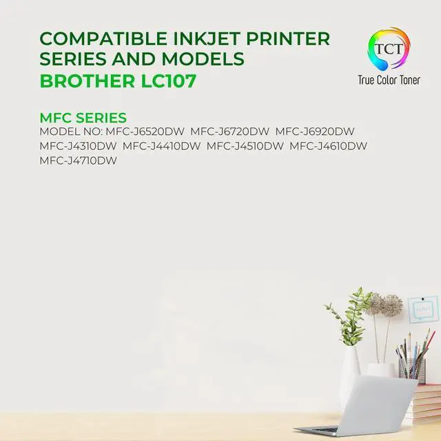 Alt view image 2 of 6 - True Color Toner LC107 Black Ink Cartridge 2 Pack - Premium Compatible Replacement for Brother LC107 LC107BK Black Works With Brother MFC-J4310DW J4410DW J4510DW J4610DW J4710DW J6520DW