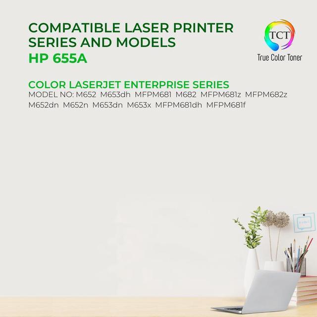 Alt view image 2 of 6 - TCT 655A Yellow TAA Compliant Toner Cartridge - Premium Compatible Replacement for HP 655A CF452A Works With HP Color Laserjet Enterprise M652 M653 M681 M682 Printers