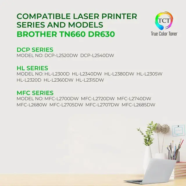 Alt view image 2 of 6 - TCT TN660 Toner Cartridge 2 Pack and DR630 Drum Unit - Premium Compatible Replacements for Brother HL-L2340DW MFC-L2700DW DCP-L2520DW L2540DW