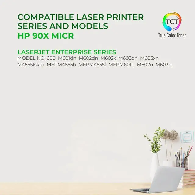 Alt view image 2 of 6 - TCT 90X MICR TAA Compliant MICR Toner Cartridge - Premium Compatible Replacement for HP 90X CE390X MICR High Yield Black Works With HP LaserJet Enterprise 600 M601DN M602DN M602X M603DN M4555 Printers