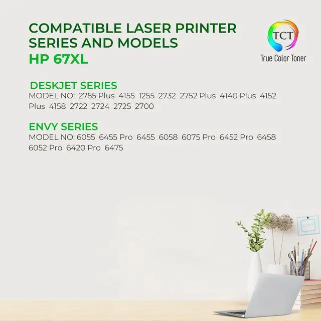 Alt view image 2 of 6 - TCT 67XL Black Ink Cartridge - Premium Compatible Replacement for HP 67XL 3YM57AN Black High Yield Works With HP Envy 6055 6052 6058 Envy Pro 6455 6475 6452 6458 6454