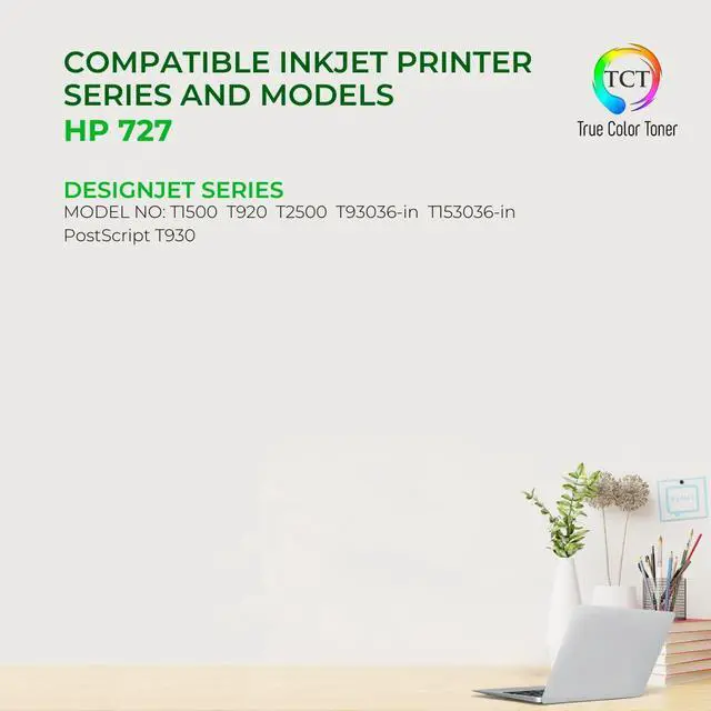 Alt view image 2 of 5 - TCT 727 Cyan Ink Cartridge - Premium Compatible Replacement for HP 727 B3P19A Cyan High Yield Works With HP DesignJet T920 T930 T1500 T1530