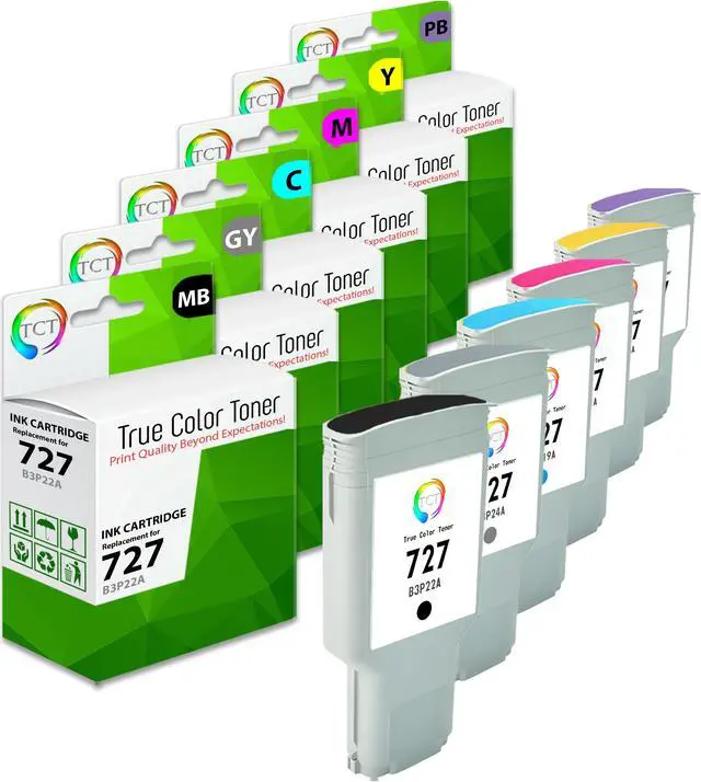 Main image of TCT 727 Ink Cartridge 6 Pack - Premium Compatible Replacement for HP 727 High Yield Works With HP DesignJet T920 T930 T1500 T1530