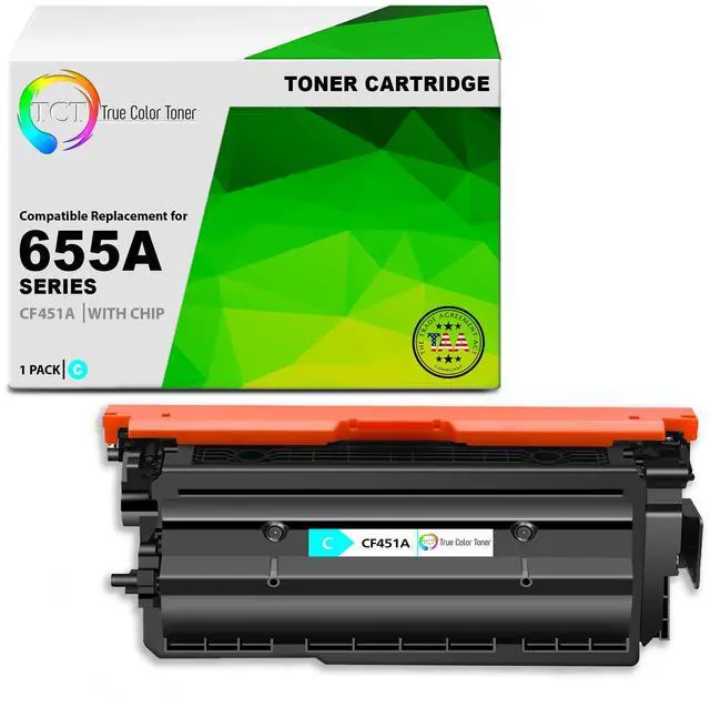 Main image of TCT 655A Cyan TAA Compliant Toner Cartridge - Premium Compatible Replacement for HP 655A CF451A Works With HP Color Laserjet Enterprise M652 M653 M681 M682 Printers