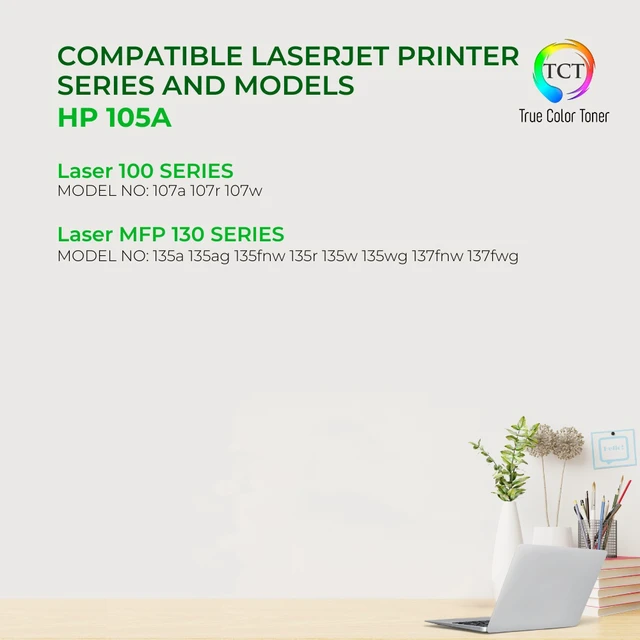 Alt view image 2 of 6 - TCT 105A Toner Cartridge 2 Pack - Premium Compatible Replacement for HP 105A W1105A Black Works With HP LaserJet 107's MFP 135's 37's