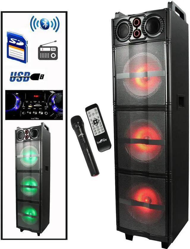 Alt view image 4 of 15 - beFree Sound Triple 10 Inch Portable Bluetooth Subwoofer Speaker with Party Lights
