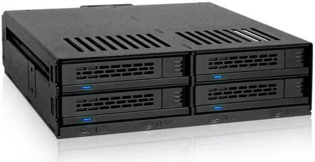 Alt view image 2 of 5 - ICY DOCK MB324SP-B ExpressCage Drive Enclosure 4 Bay 2.5" SAS/SATA HDD & SSD Hot Swap Cage for External 5.25" Bay - Comparable to Tray-Less Design